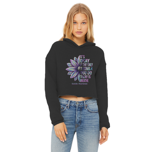 Today Just Breathe Ladies Cropped Raw Edge Hoodie