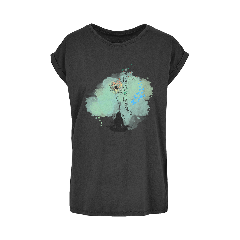 Just Breathe - Green Dandelion Women's Extended Shoulder T-Shirt XS-5XL