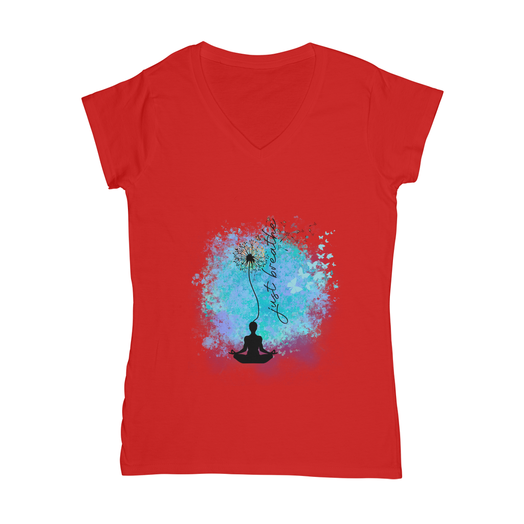 Just Breathe - Dandelion Classic Women's V-Neck T-Shirt