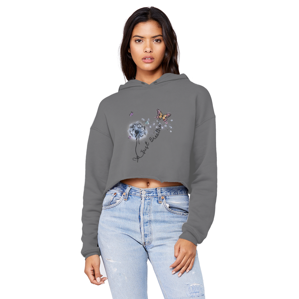 Just Breathe Butterfly Unisex Cropped Raw Edge Boyfriend Hoodie