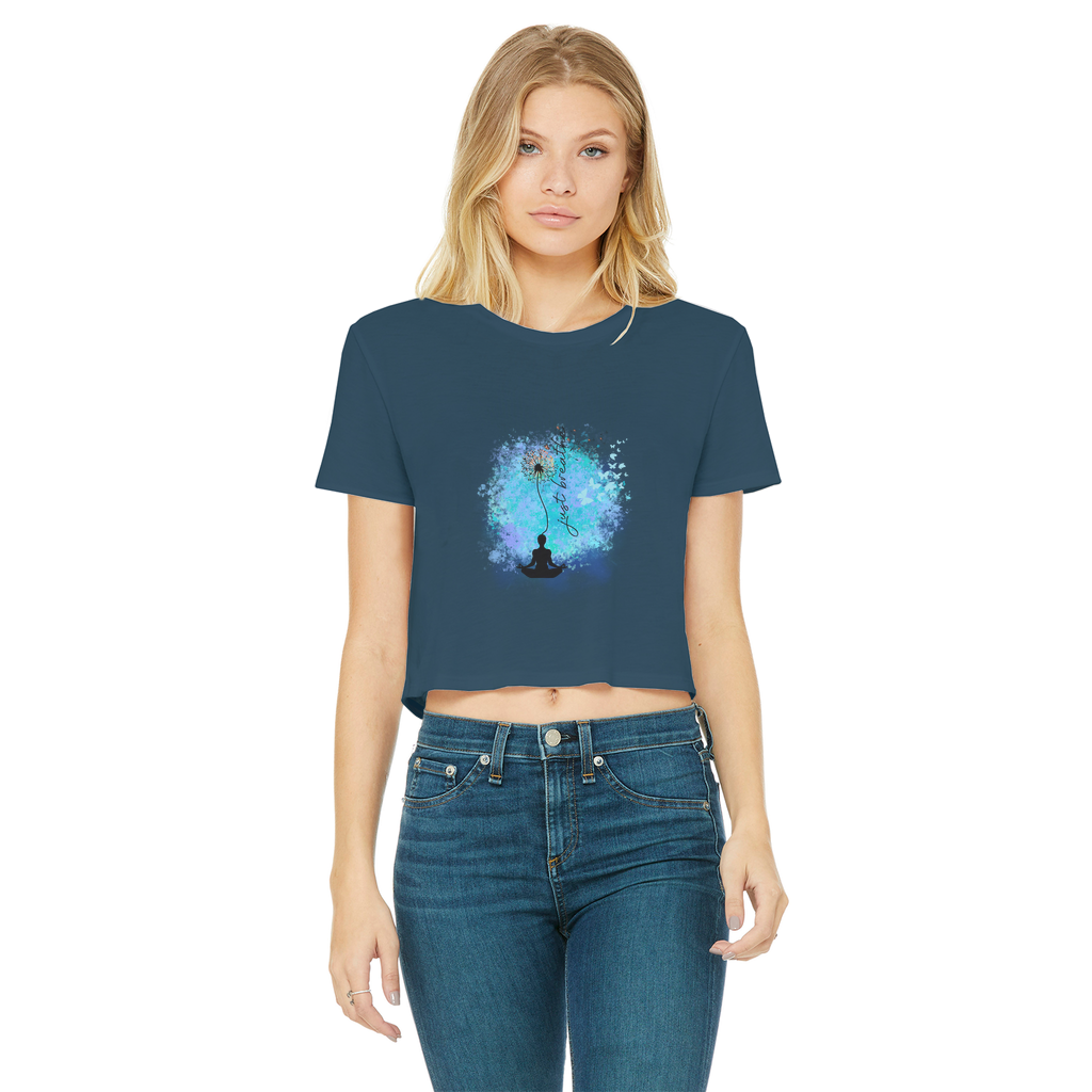 Just Breathe - Dandelion Classic Women's Cropped Raw Edge T-Shirt