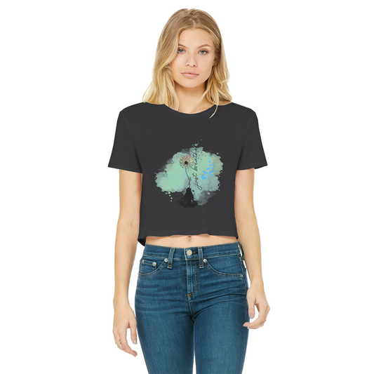 Just Breathe - Green Dandelion Classic Women's Cropped Raw Edge T-Shirt