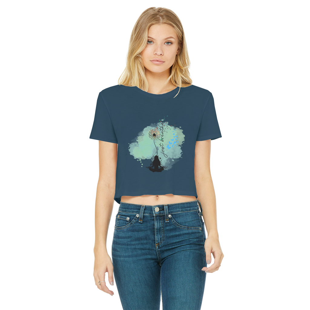 Just Breathe - Green Dandelion Classic Women's Cropped Raw Edge T-Shirt