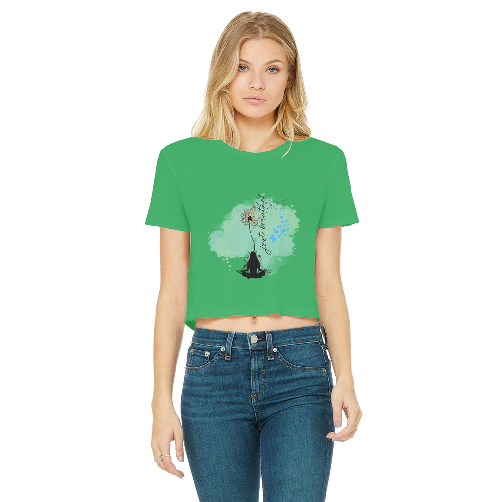 Just Breathe - Green Dandelion Classic Women's Cropped Raw Edge T-Shirt