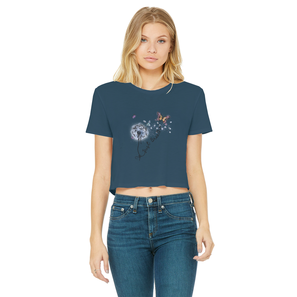 Just Breathe Butterfly Classic Women's Cropped Raw Edge T-Shirt