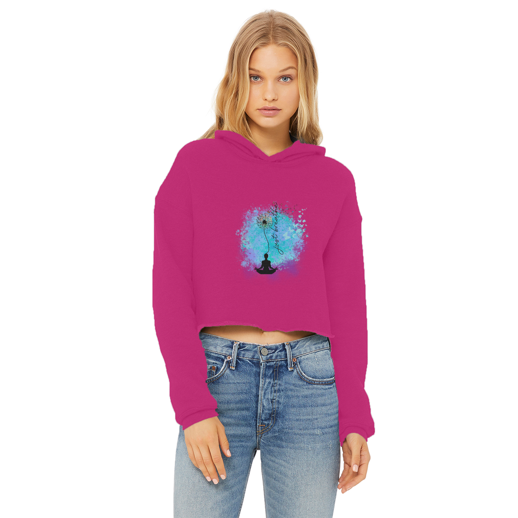 Just Breathe - Dandelion Ladies Cropped Raw Edge Hoodie