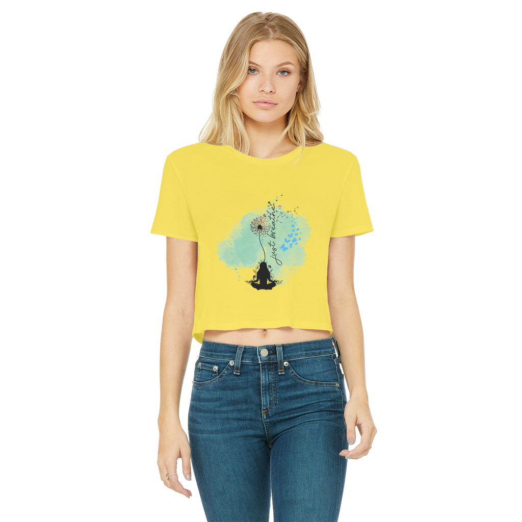 Just Breathe - Green Dandelion Classic Women's Cropped Raw Edge T-Shirt