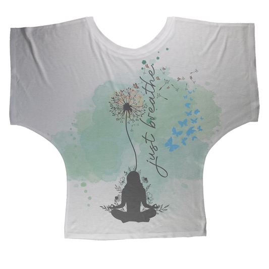 Just Breathe - Green Dandelion Sublimation Batwing Top