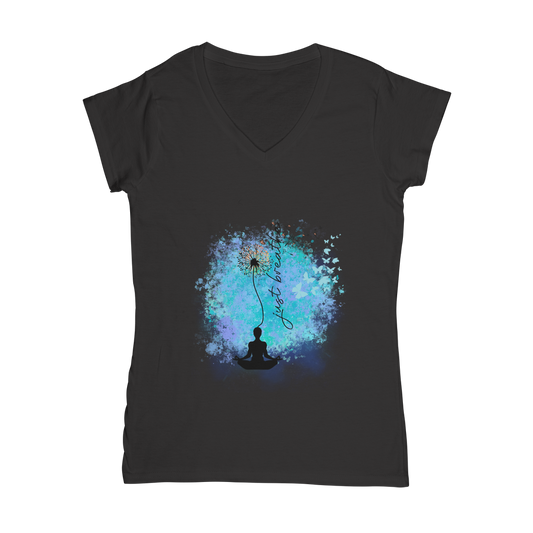 Just Breathe - Dandelion Classic Women's V-Neck T-Shirt