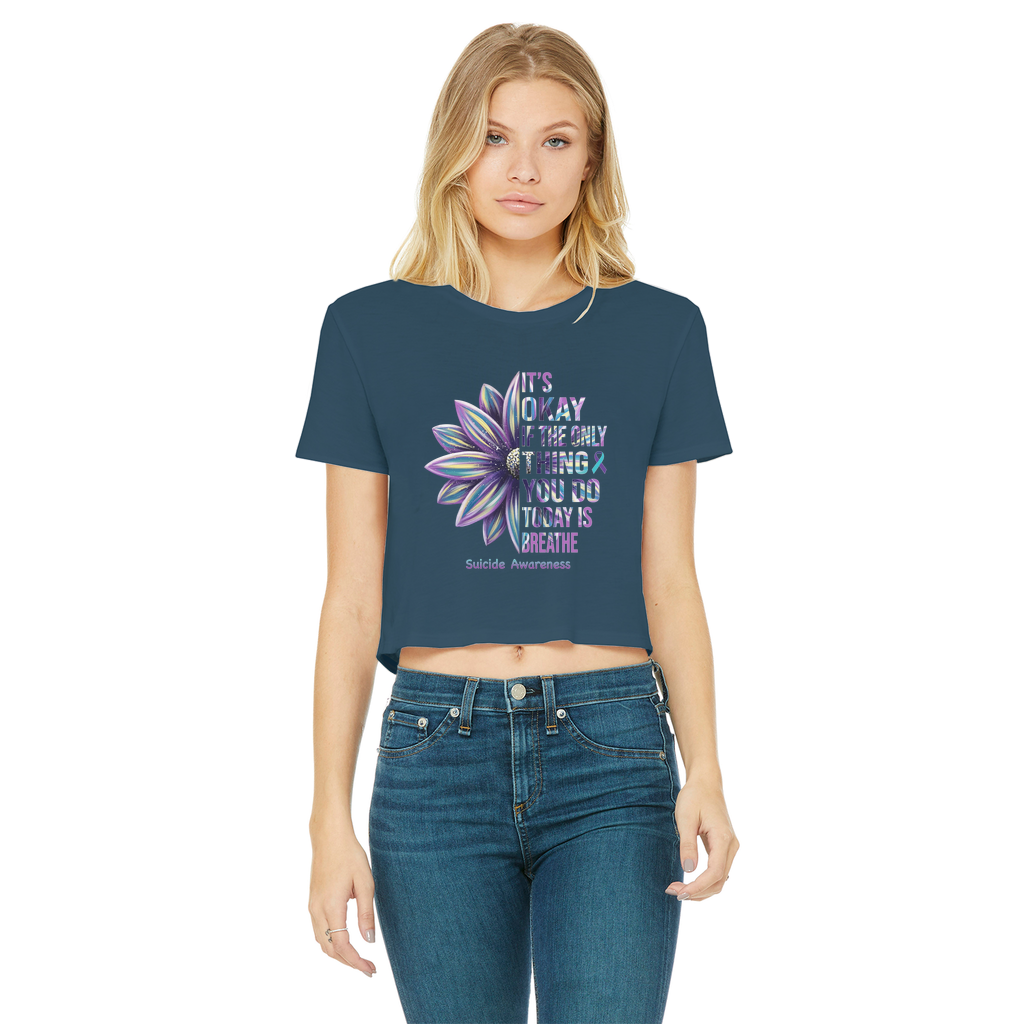 Today Just Breathe Classic Women's Cropped Raw Edge T-Shirt