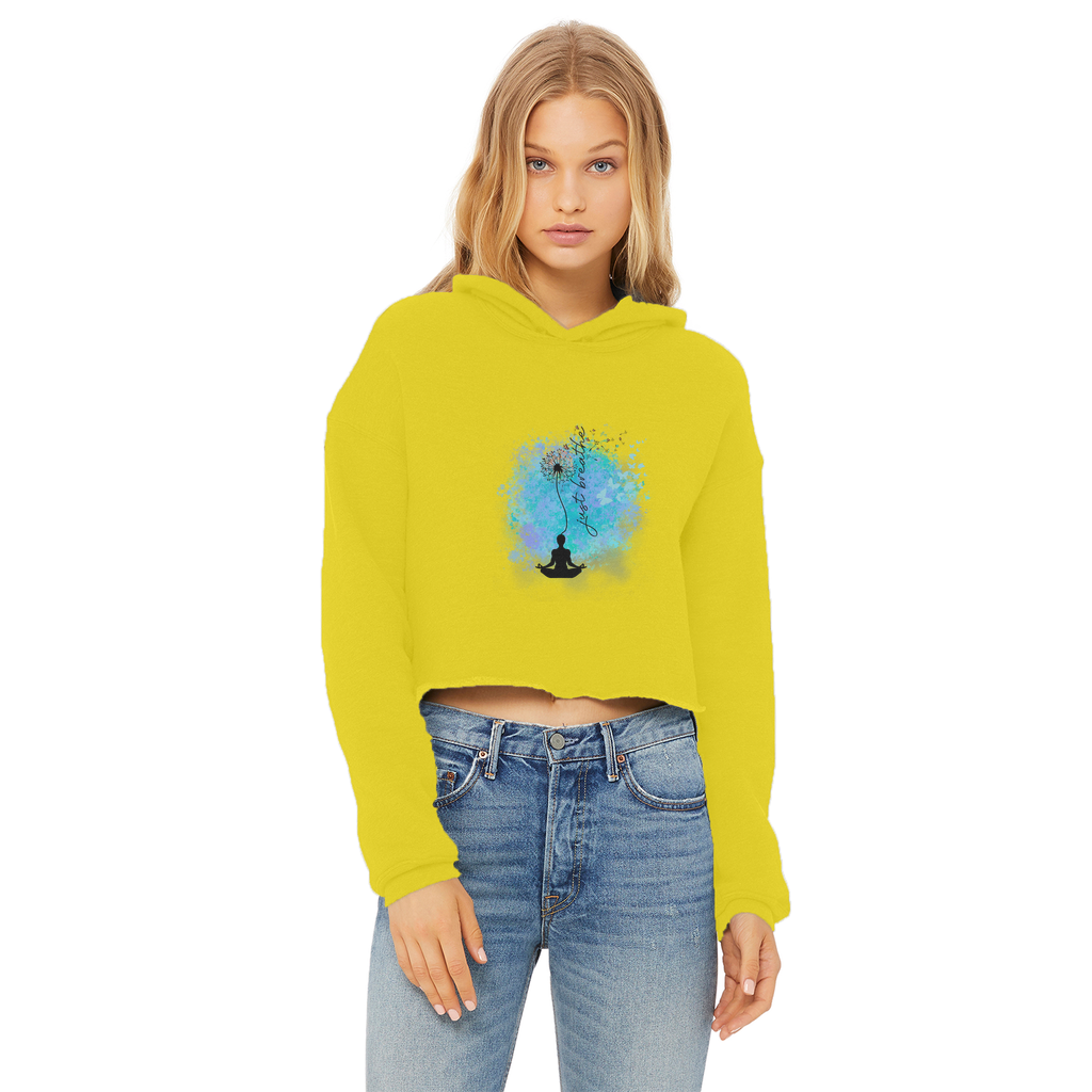 Just Breathe - Dandelion Ladies Cropped Raw Edge Hoodie