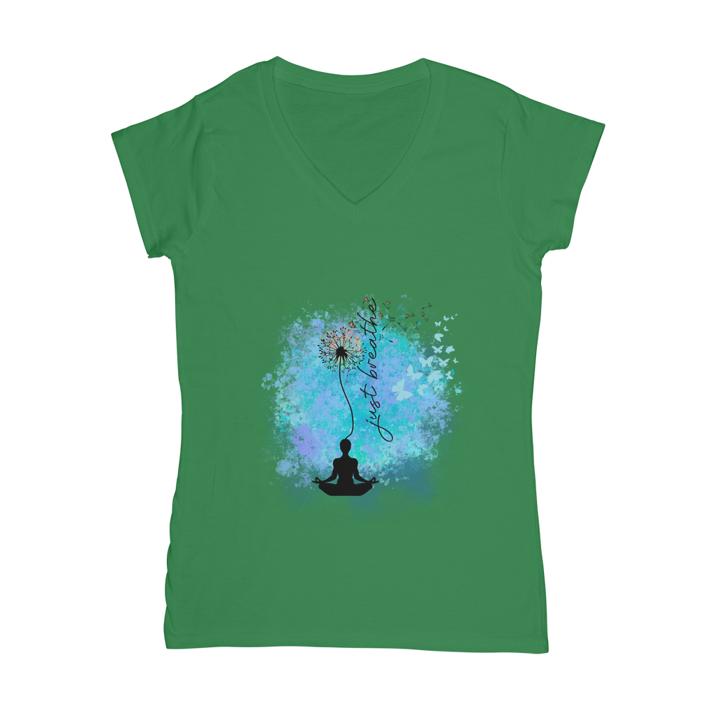 Just Breathe - Dandelion Classic Women's V-Neck T-Shirt