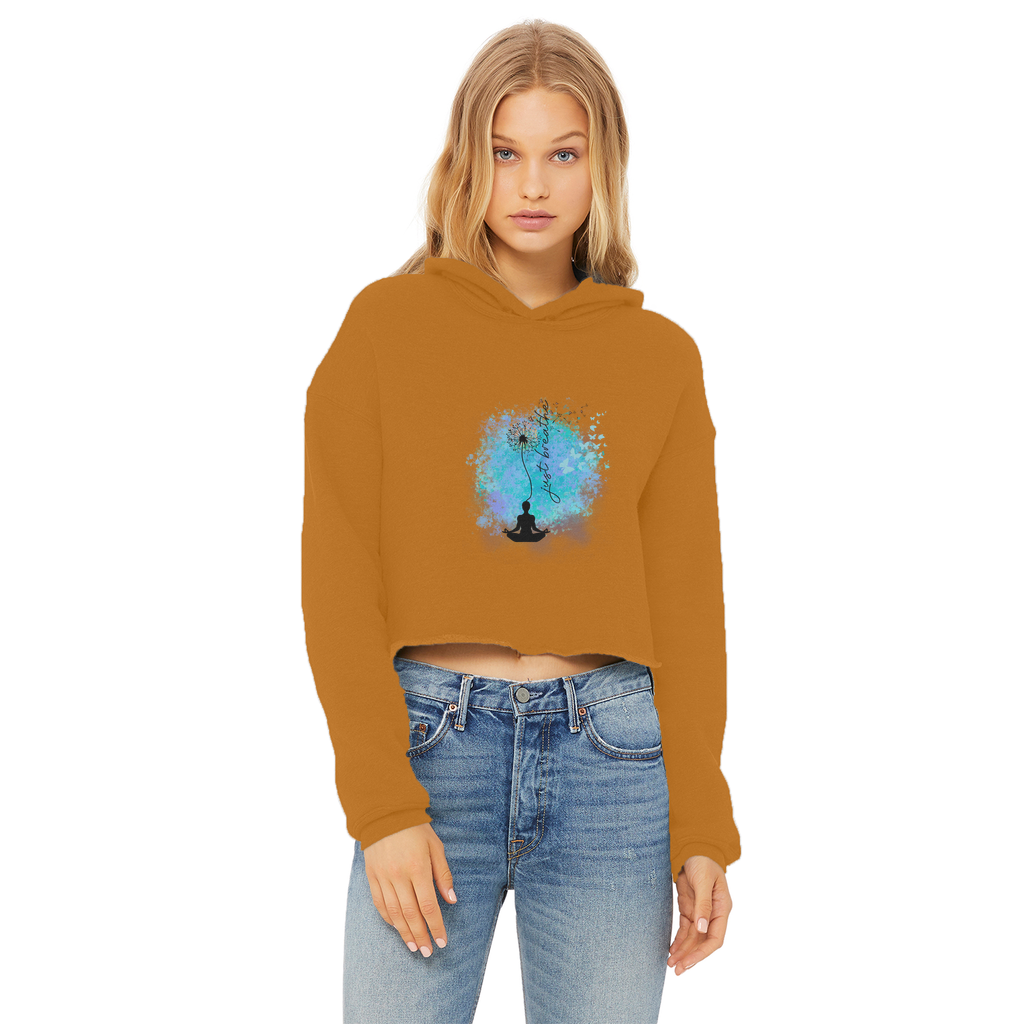 Just Breathe - Dandelion Ladies Cropped Raw Edge Hoodie