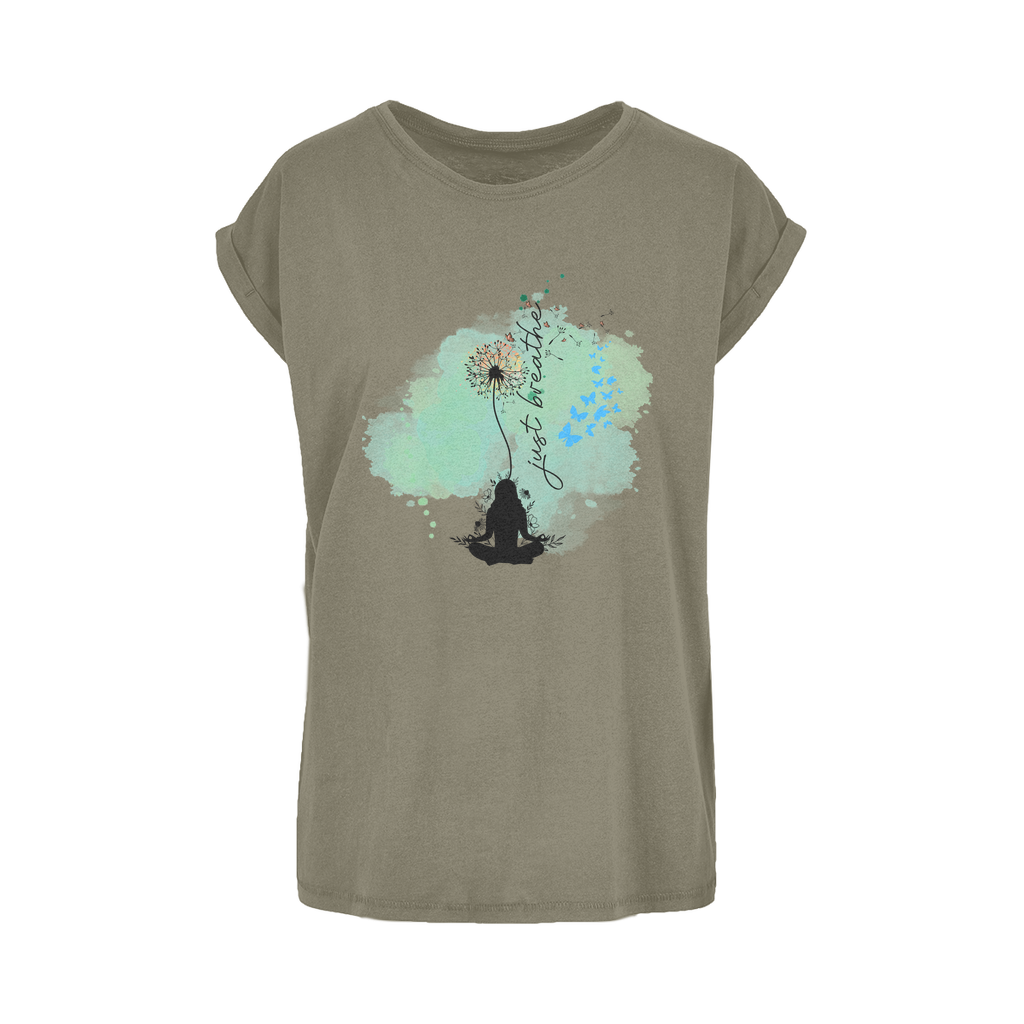 Just Breathe - Green Dandelion Women's Extended Shoulder T-Shirt XS-5XL