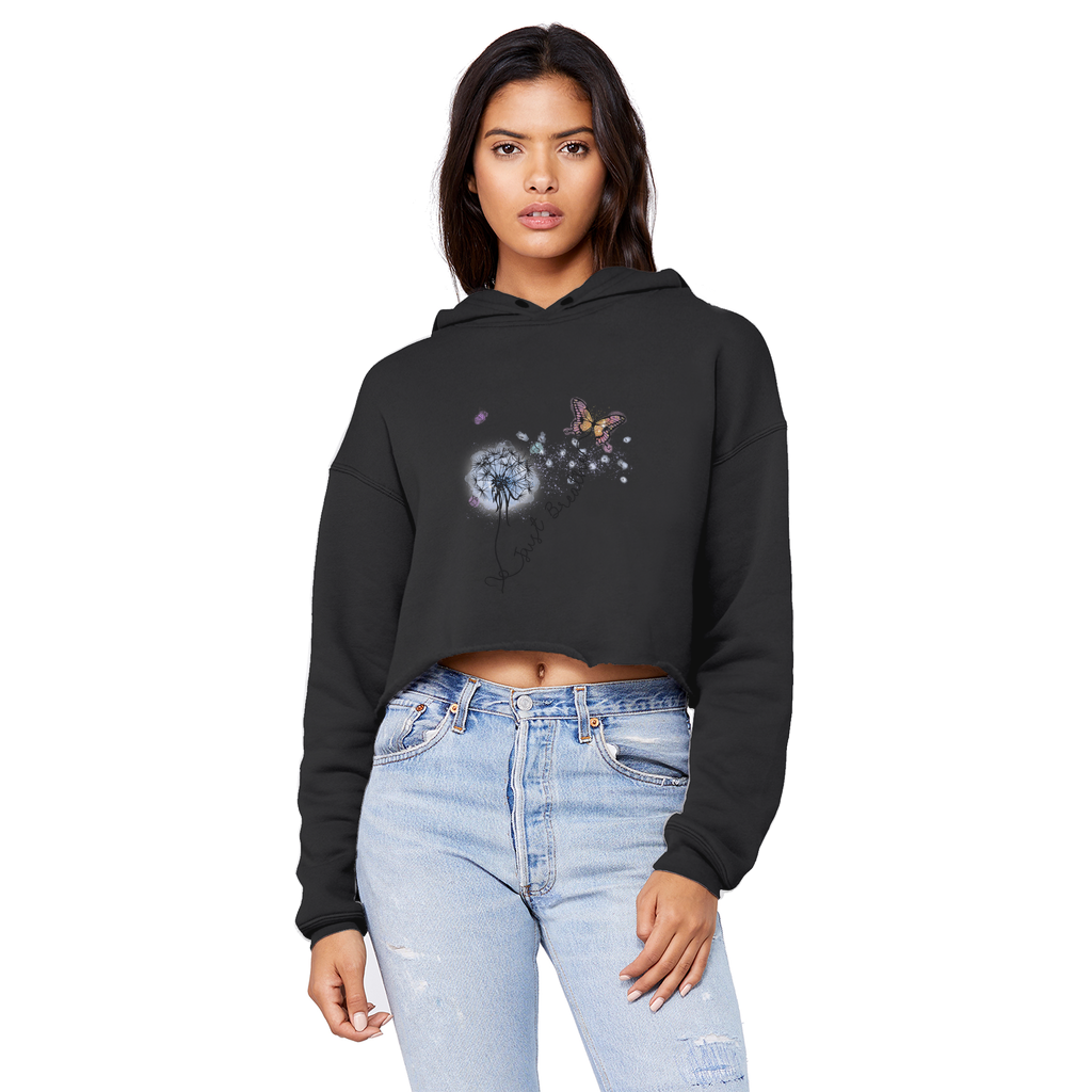 Just Breathe Butterfly Unisex Cropped Raw Edge Boyfriend Hoodie