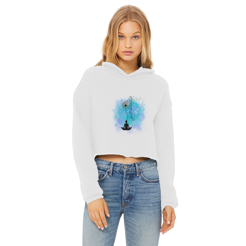 Just Breathe - Dandelion Ladies Cropped Raw Edge Hoodie