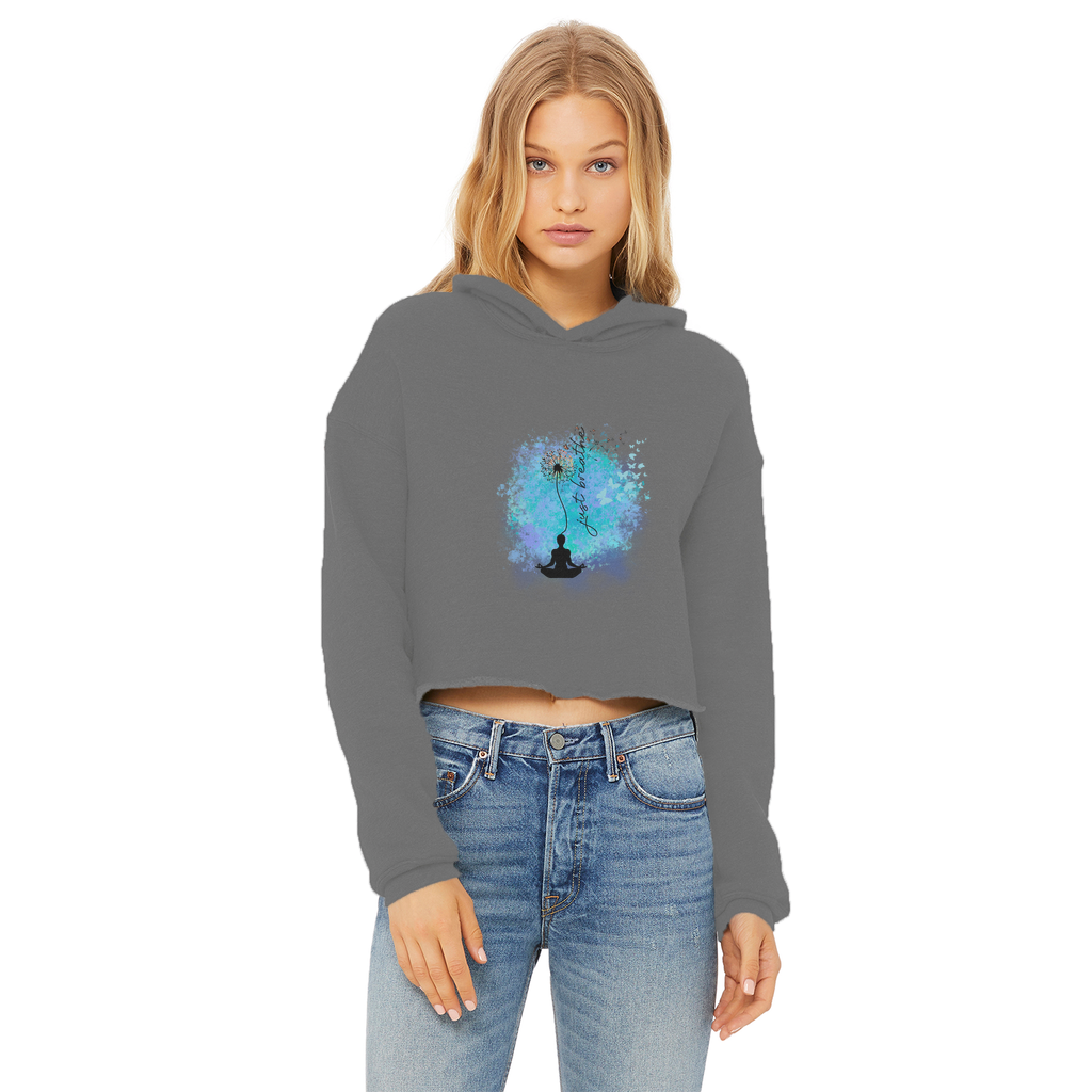 Just Breathe - Dandelion Ladies Cropped Raw Edge Hoodie