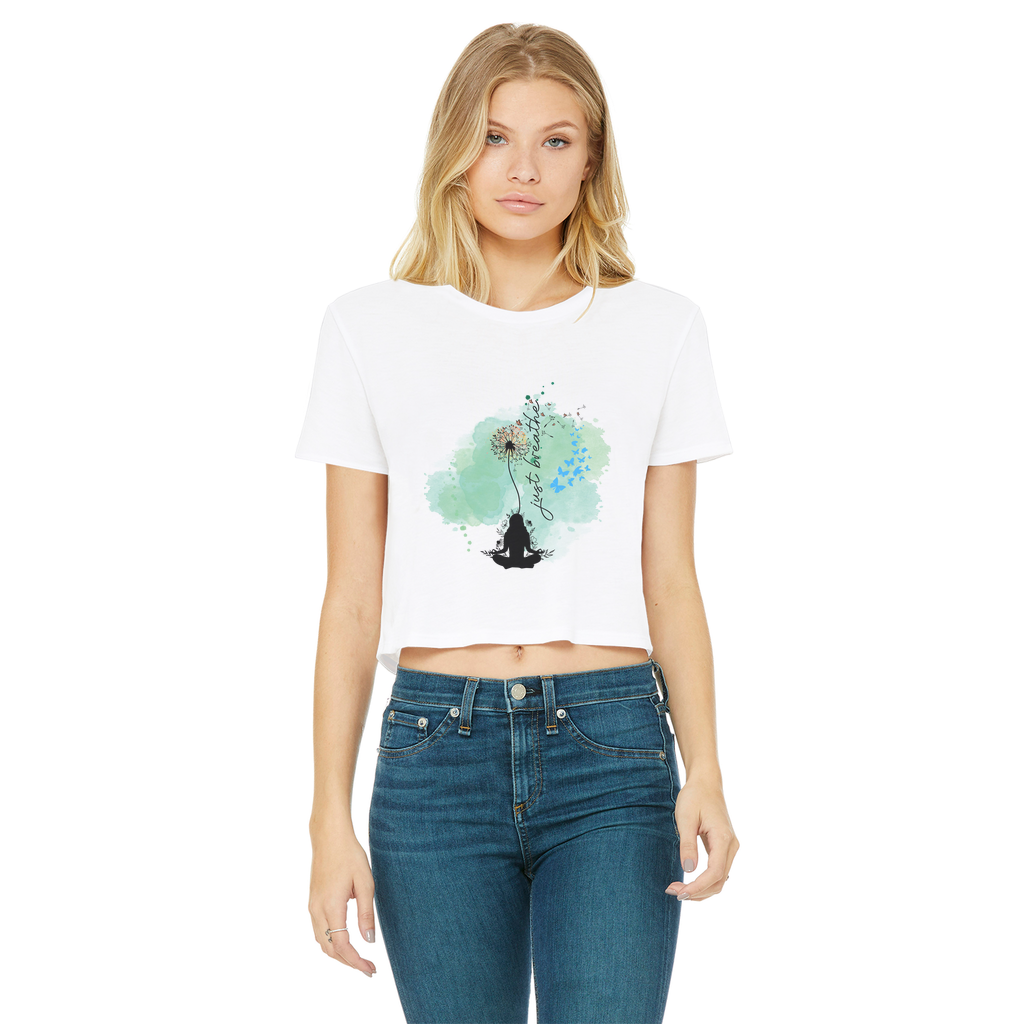 Just Breathe - Green Dandelion Classic Women's Cropped Raw Edge T-Shirt