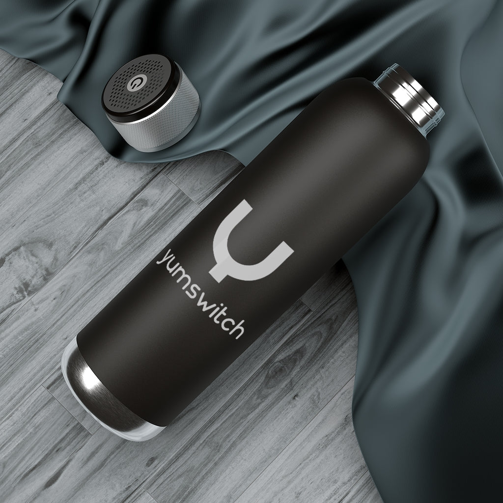 Soundwave Copper Vacuum Audio Bottle 22oz/screw-on lid features a water-resistant Bluetooth speaker