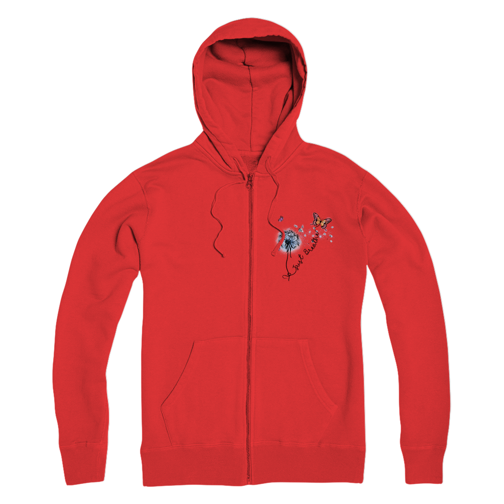 Just Breathe Butterfly Premium Adult Zip Hoodie