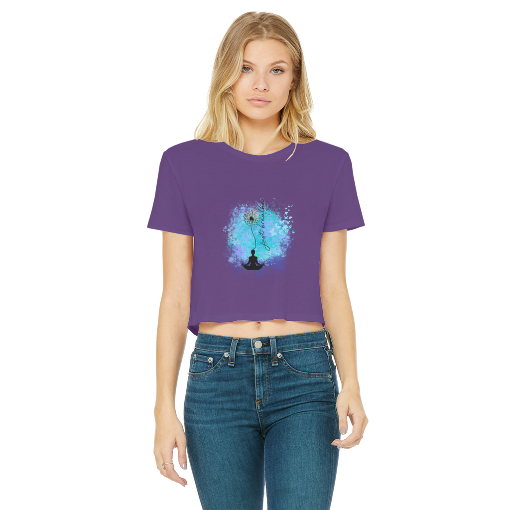 Just Breathe - Dandelion Classic Women's Cropped Raw Edge T-Shirt