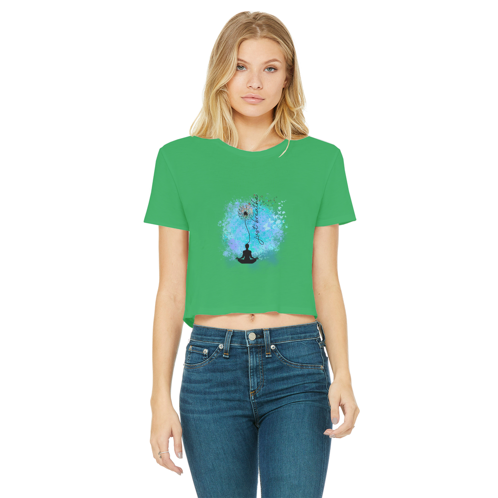 Just Breathe - Dandelion Classic Women's Cropped Raw Edge T-Shirt