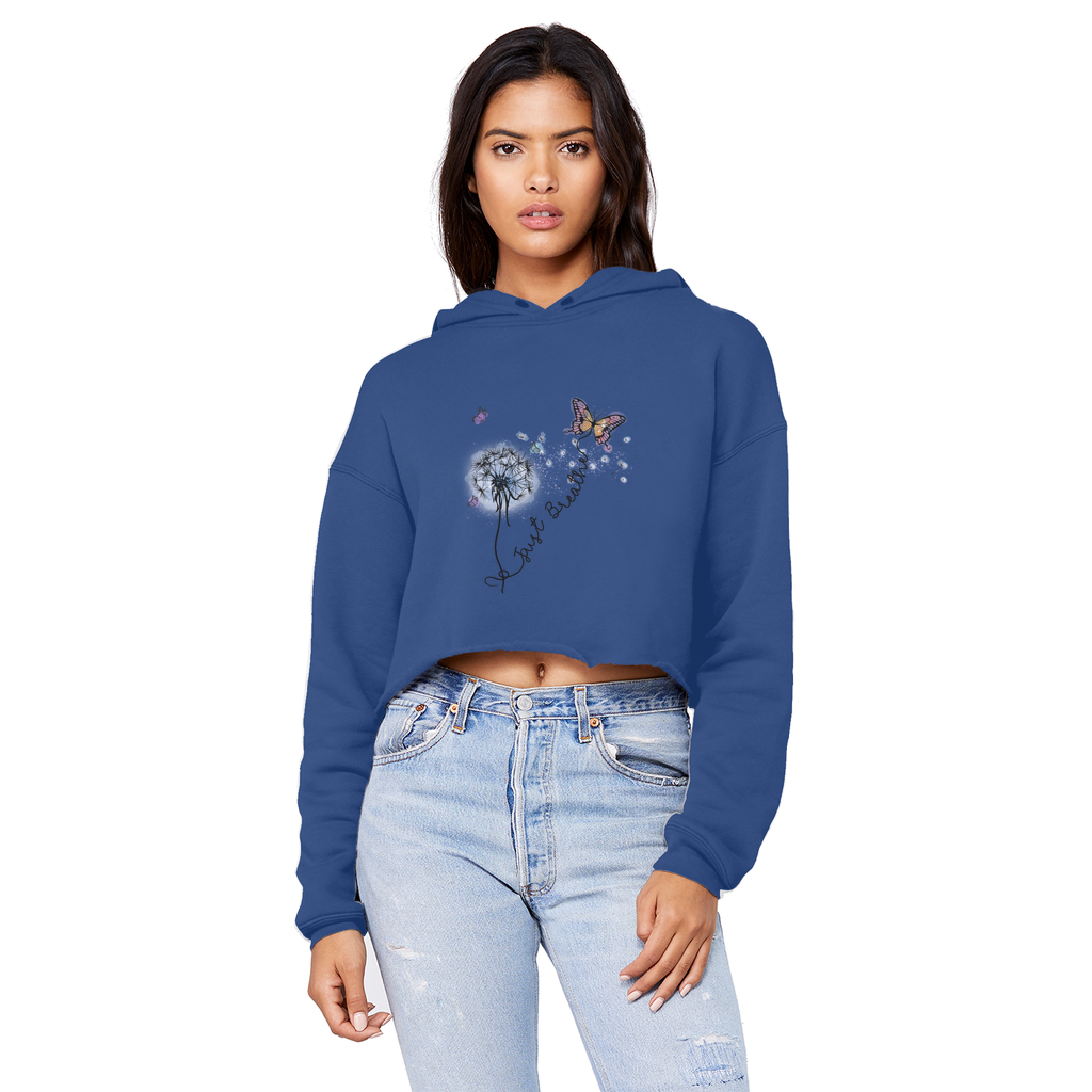 Just Breathe Butterfly Unisex Cropped Raw Edge Boyfriend Hoodie