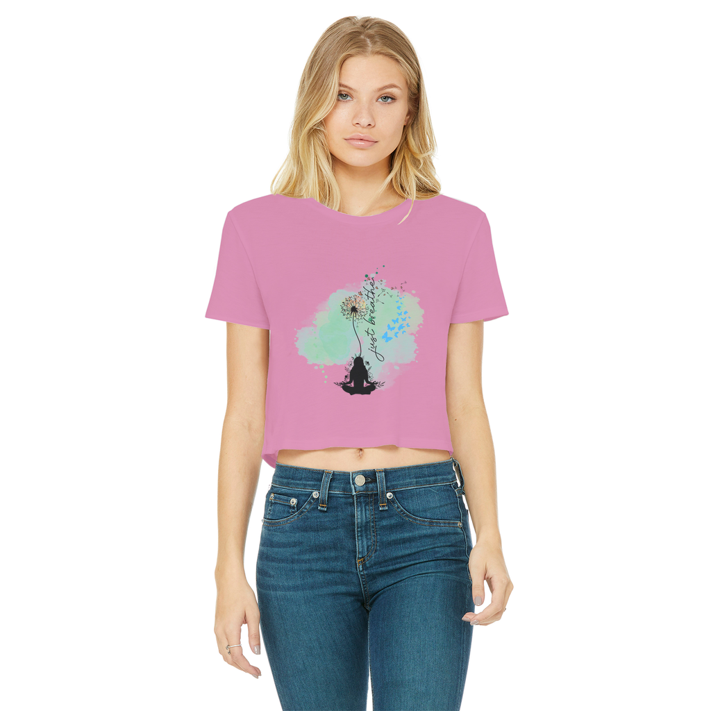 Just Breathe - Green Dandelion Classic Women's Cropped Raw Edge T-Shirt